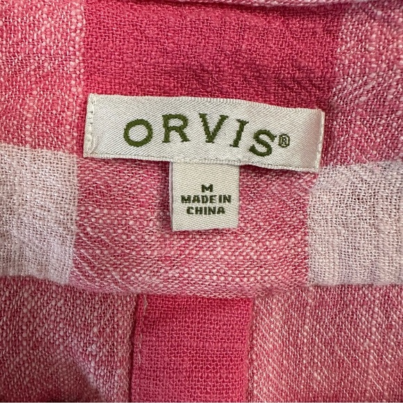 Orvis pink and white checkered plaid linen blend top buttons on back Medium - Picture 9 of 11